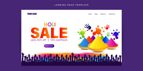 Vector illustration of Happy Holi Sale Website landing page banner mockup Template