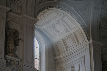 Magnificent opulent splendid Bavarian baroque church cathedral basilica interiors with stucco,...