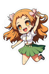 Happy jumping anime girl clipart created with Generative AI Tools