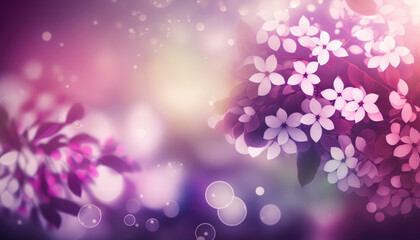 Fototapeta na wymiar Pink nature background with white flowers, spring blurred background. Generative ai