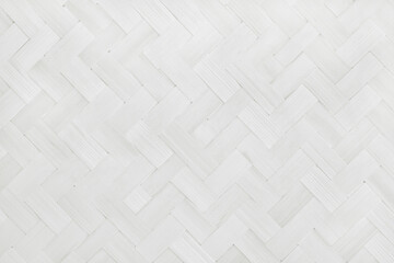 Old white bamboo weave texture background, pattern of woven rattan mat in vintage style.