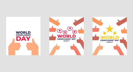 World Compliments Day vector poster illustration set. Heart, likes, vector illustration. People giving thumbs up.  