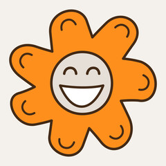 Smiling flower, abstract personage, mascot design, funny face, cute icon