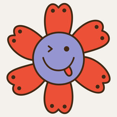 Smiling flower, abstract personage, mascot design, funny face, cute icon