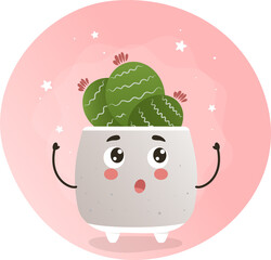 cute kawaii houseplant, kawaii cacti, a cactus in a pot, houseplant, home garden, gardening, plant lover, houseplant shop concept, greenhouse 