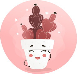 cute kawaii houseplant, kawaii cacti, a cactus in a pot, houseplant, home garden, gardening, plant lover, houseplant shop concept, greenhouse 