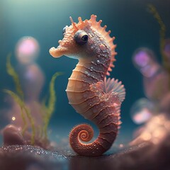 smile cute seahorse 3d animation render. illustration wallpaper art - obrazy, fototapety, plakaty