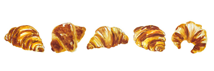 Watercolor set of croissants