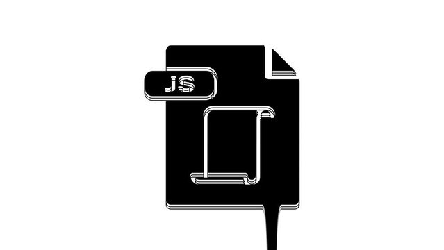 Black JS file document. Download js button icon isolated on white background. JS file symbol. 4K Video motion graphic animation