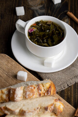 hot tea brewed in a white mug