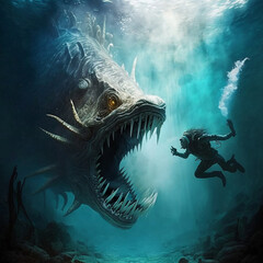 Sea monster attack on a man 