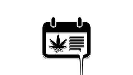 Black Calendar and marijuana or cannabis leaf icon isolated on white background. National weed day. Hemp symbol. 4K Video motion graphic animation