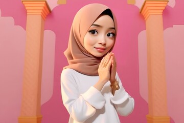 3D cute muslim women using casual outfit, Generative AI
