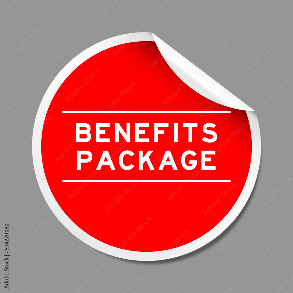 Canvas Prints Red color peel sticker label with word benefits package on gray background