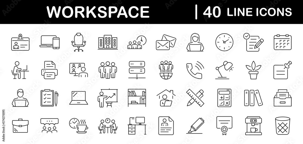 Aufkleber office workspace set of web icons in line style. office and coworking icons for web and mobile app. 