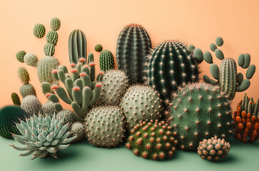 Cactus, on pastel green background, minimalist. Generative AI.