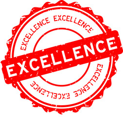 Grunge red excellence word round rubber seal stamp on white background