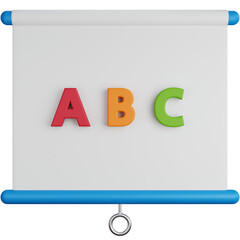 3D Icon Illustration Presentation Board With Alphabet