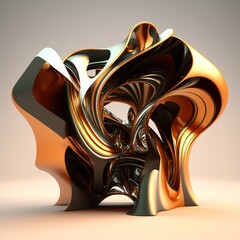 Abstrakte bronzefarben Wellenskulptur - generative AI