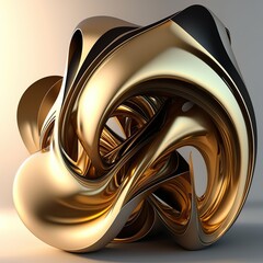 Skulptur aus Wellen generiert in goldenem Metallschimmer - generative AI