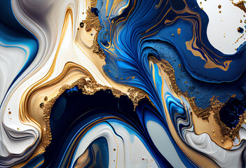 Luxury abstract fluid art painting background blue and gold. Modern contemporary art. AI Generated