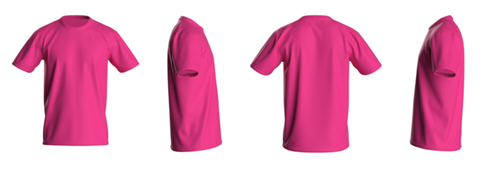 T-shirt template, from four sides, isolated on white background. Pink Color