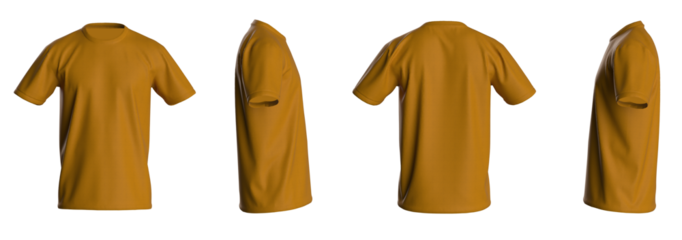 T-shirt template, from four sides, isolated on white background. Orange Color
