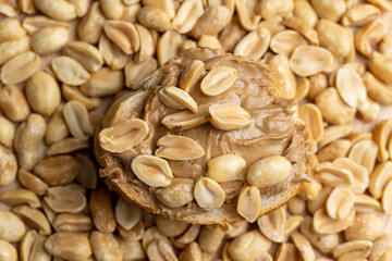 Peanut paste on a soft wheat baguette