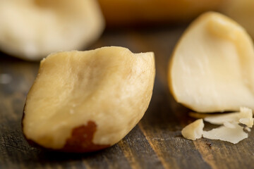 Brazil nuts peeled from the shell on the table