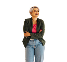 Laughing business woman isolated on a transparent background