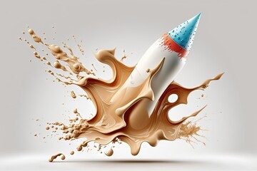 Splash of milk in form of rocket shape with clipping . AI generated art illustration.
