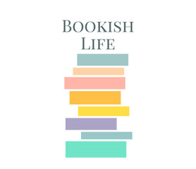 Pile of books. Bookish life emblem  illustration.