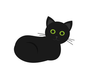 Cute black cat with green eyes illustration