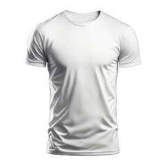 White t-shirt mockup, male t shirt with short sleeves vector template front view. Blank apparel design for men, casual clothing isolated on transparent background.