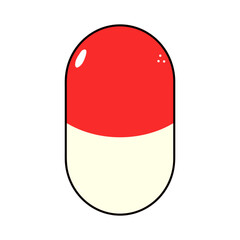Pill icon. Vector hand drawn traditional cartoon vintage, retro, kawaii character illustration icon. Isolated on white background. Pill icon