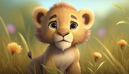 Baby lion or wild cat. Generative AI.