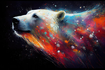 Colorful oil painting of a Polar Bear portrait. Generative AI. 