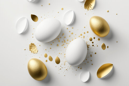 Minimalistic easter background. Created by Generative AI. Easter eggs on white background