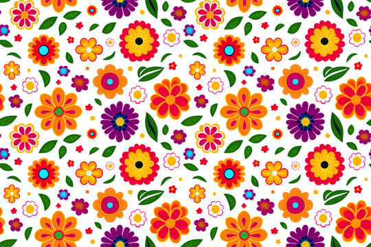 Colorful flowers and leaves - Seamless pattern. © JeromeCronenberger