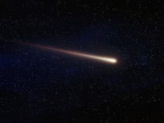 Fototapeta na wymiar Meteor trail in the sky. A meteorite flies against the background of stars. Beautiful meteor in the atmosphere.