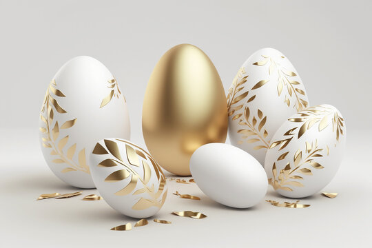 Minimalistic easter background. Created by Generative AI. Easter eggs on white background