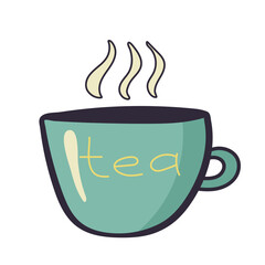 black tea with hot tea in blue cup on white background.. Clipart. Vector illustration