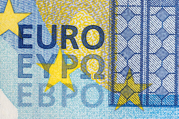 European cash banknotes with a face value of 20 euros close-up