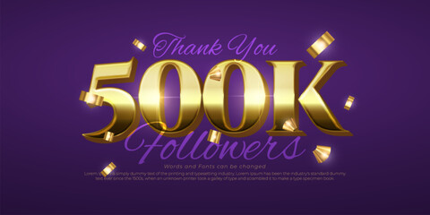 Vector gold text effect 500k social media followers and subscribers design banner