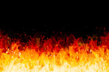 burning fire flame and spark on black background