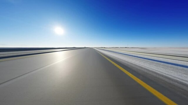 Winter POV timelapse on a plain Road at sunny day. Medium-speed, 60 fps, H.264, 8bit, Chroma Subsamlping 4:4:4