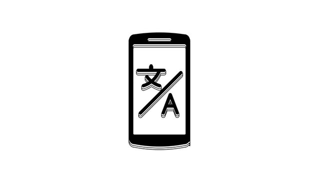 Black Online translator icon isolated on white background. Foreign language conversation icons in chat speech bubble. Translating concept. 4K Video motion graphic animation