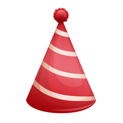 flat cartoon design illustration of colored hat for birthday party. vector - illustration.Red and white birthday hats  isolated on white background. Vector cones