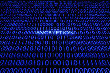 Encryption text among wall of 0 and 1 numbers. Zero and one digits.