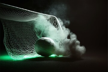 Soccer Ball in a Greenish and Smoky Environment Generated by AI